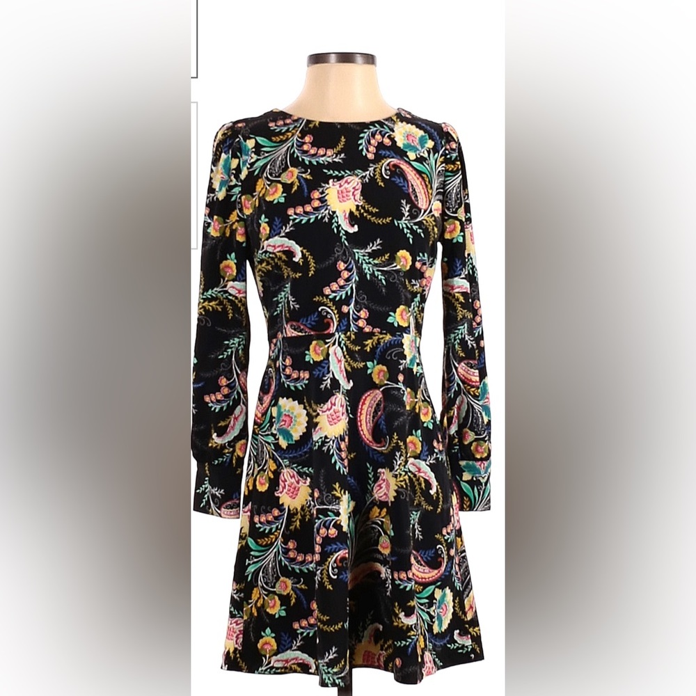 Ann Taylor Loft Black Dress with Bright Flowers. 10 Petite